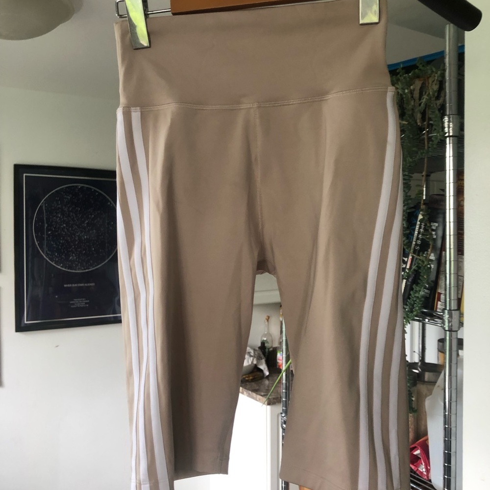 adidas Beige Bike Shorts with White Stripes